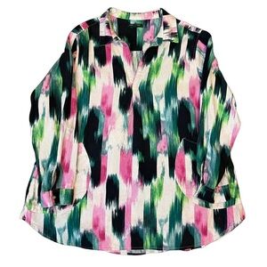 For Cynthia Linen blend brushed strokes Lagen look rolled sleeves/pockets SZ XL